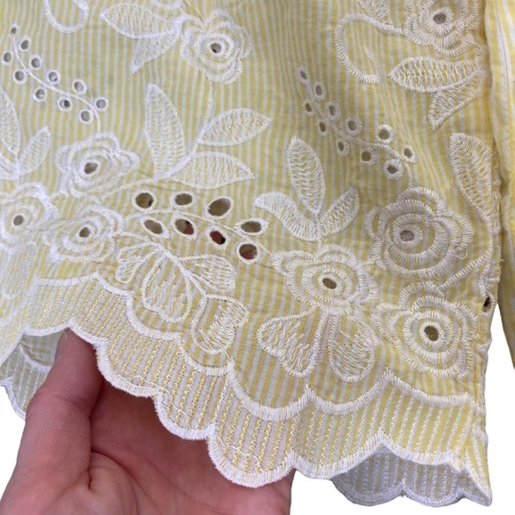 Fever Boho Peasant Blouse with Embroidered Bell Sleeves Yellow White Striped L - Picture 9 of 15
